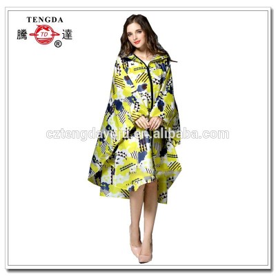 fashionable full print zip up nylon women rain poncho